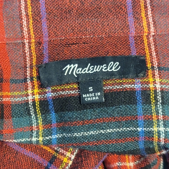 Madewell Red Wool Plaid Button Up Small - Picture 5 of 6